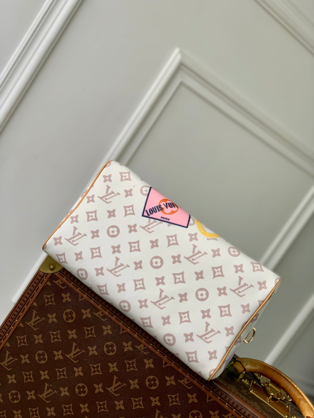 Speedy Soft 30 in White Monogram Dune Canvas and Calfskin