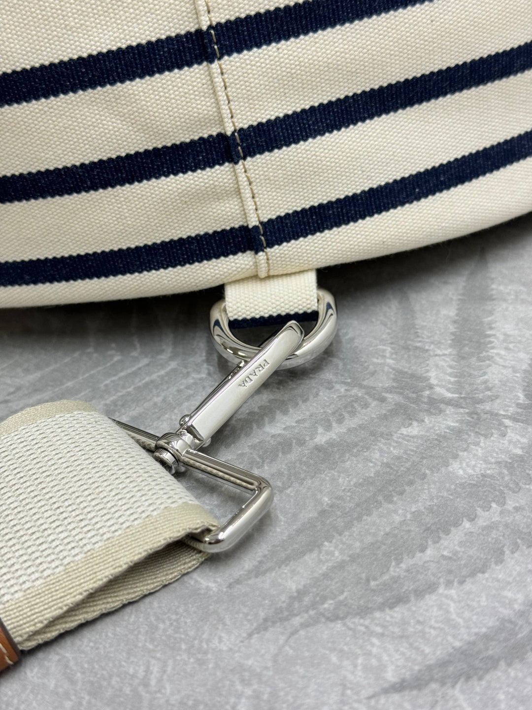 25S Drawstring Backpack 55 in Horizontal Stripes Canvas Silver Hardware