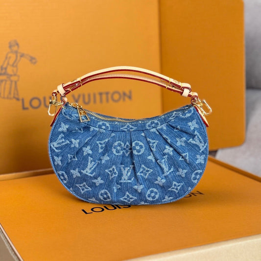 25S Pochette Valley 21 in Blue Denim Monogram Leather Trim Gold Hardware