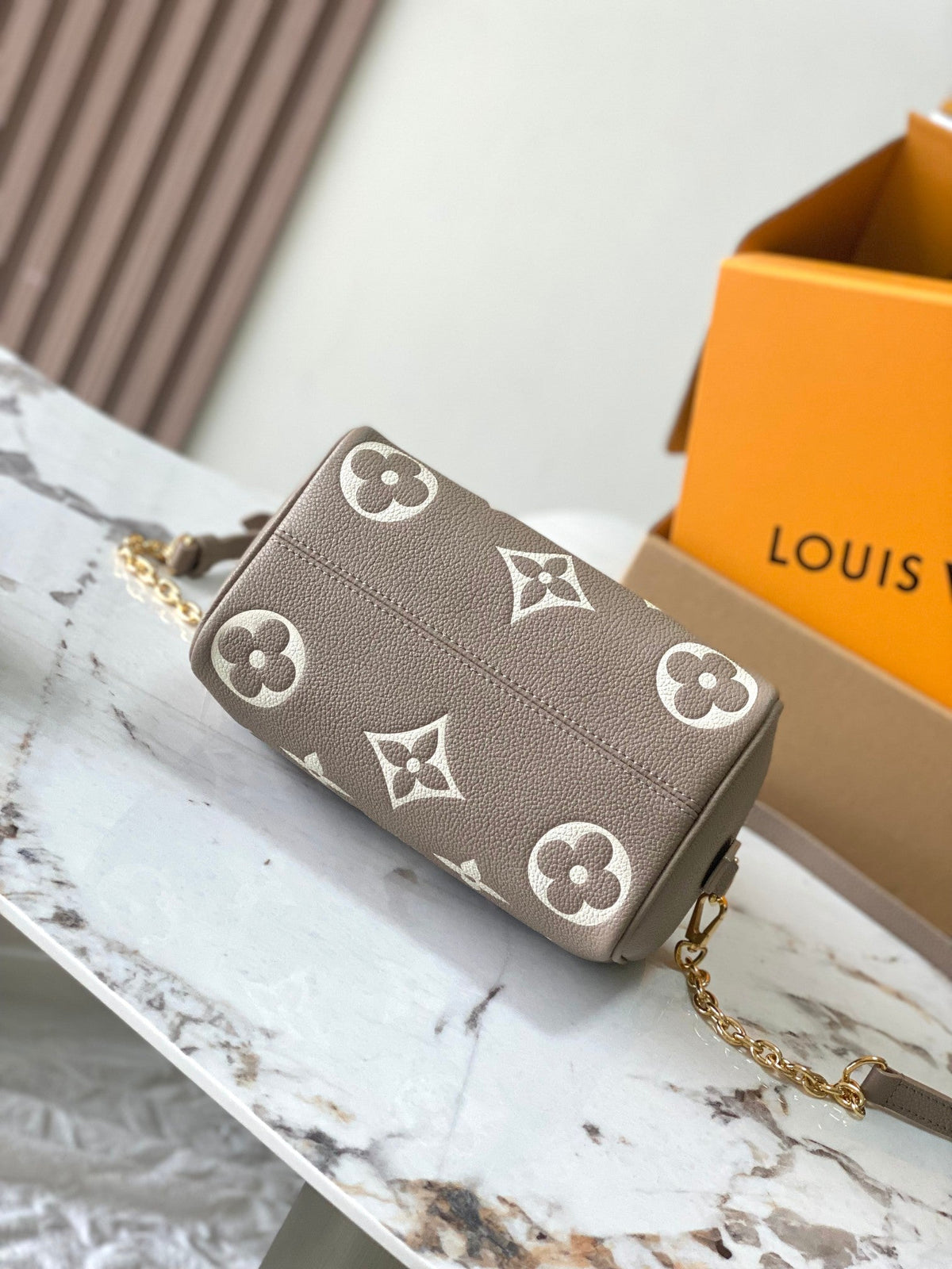Speedy Bandoulière 20 in Taupe Brown and White Monogram Empreinte Leather