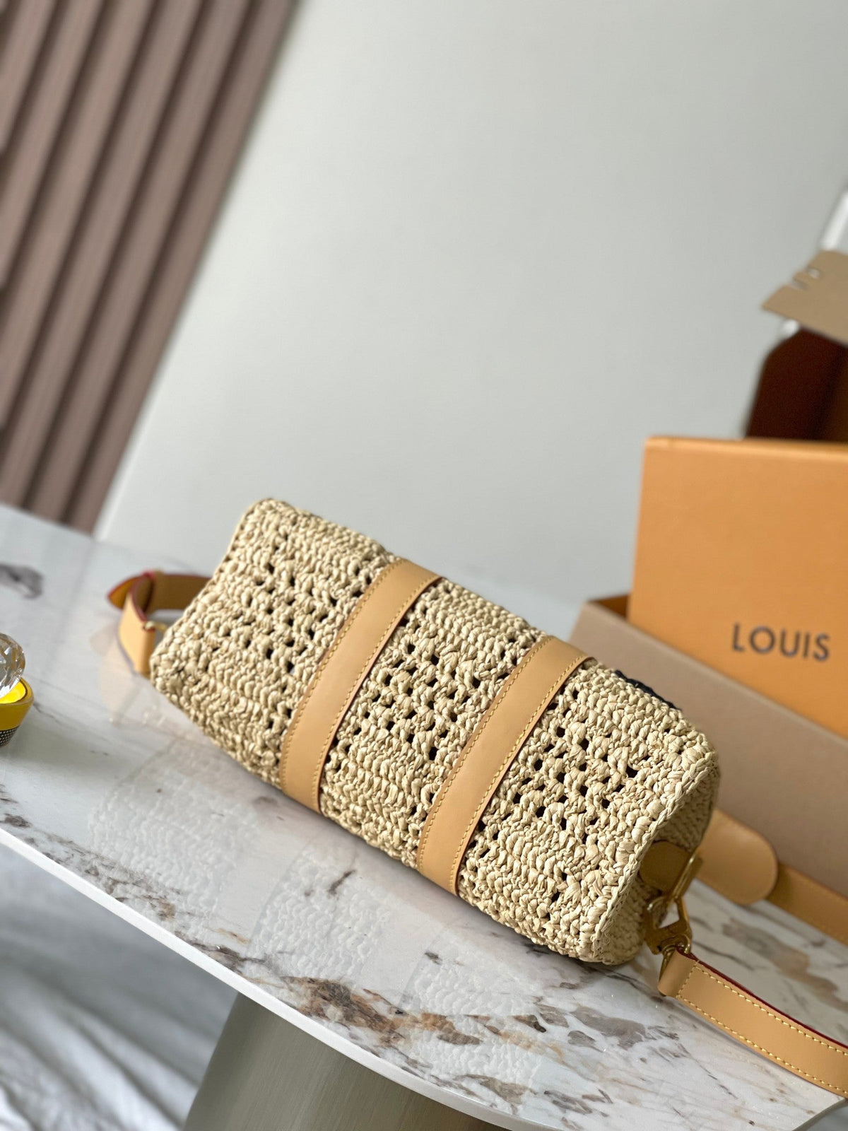 Keepall Bandoulière 25 in Beige Crocheted Raffia and Calfskin Trim