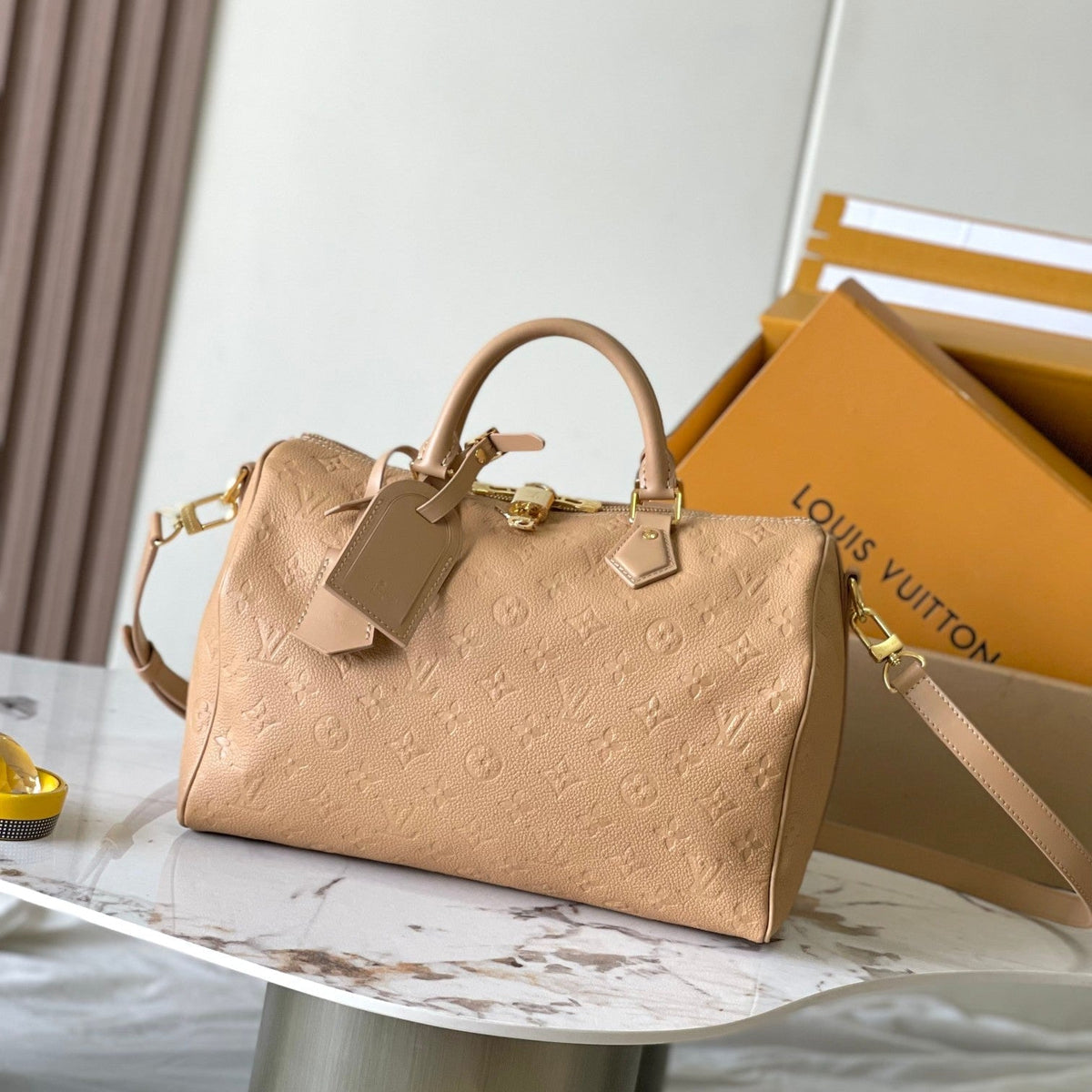 Speedy Soft 30 in Pale Orange Embossed Calfskin
