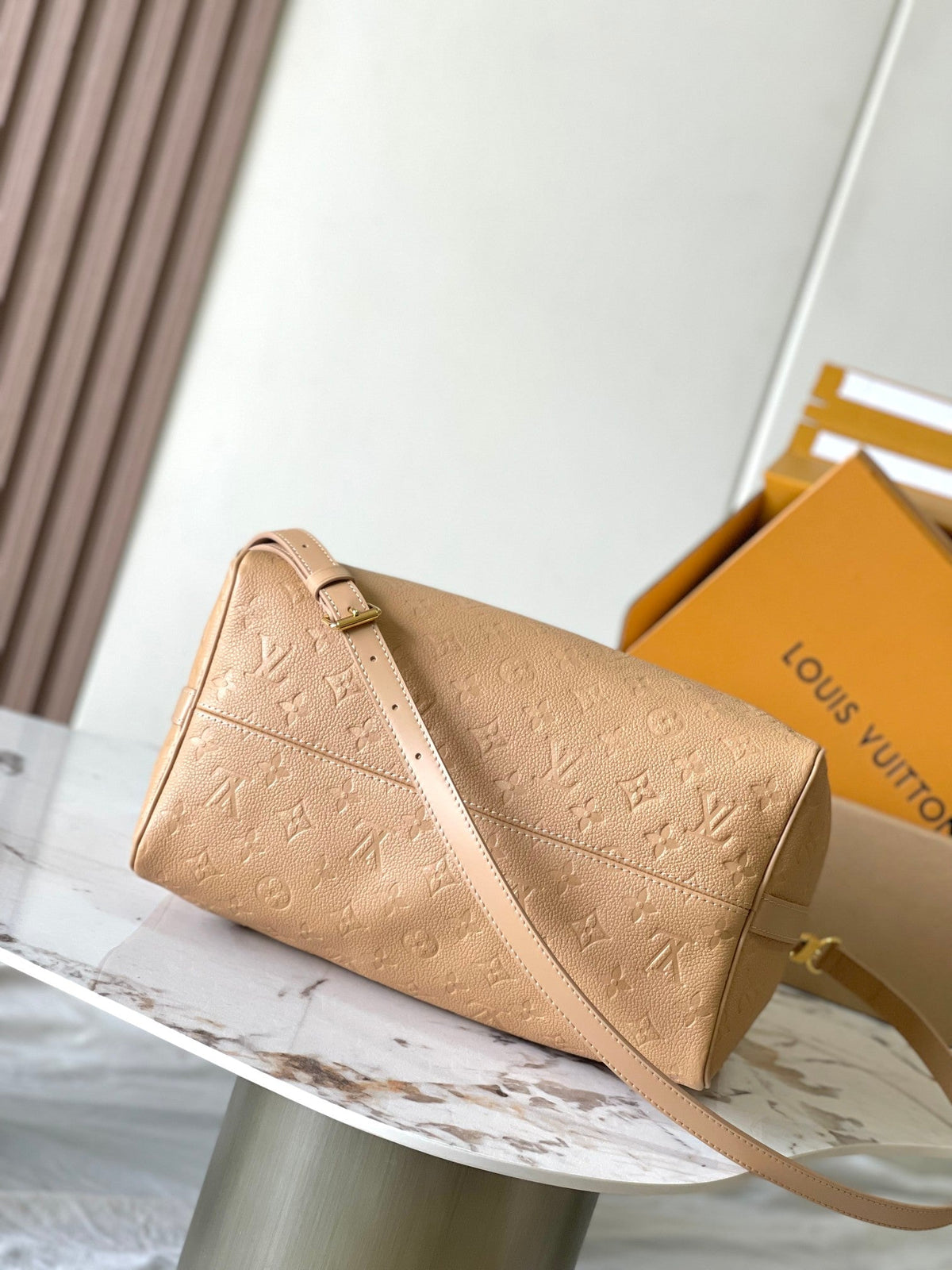 Speedy Soft 30 in Pale Orange Embossed Calfskin