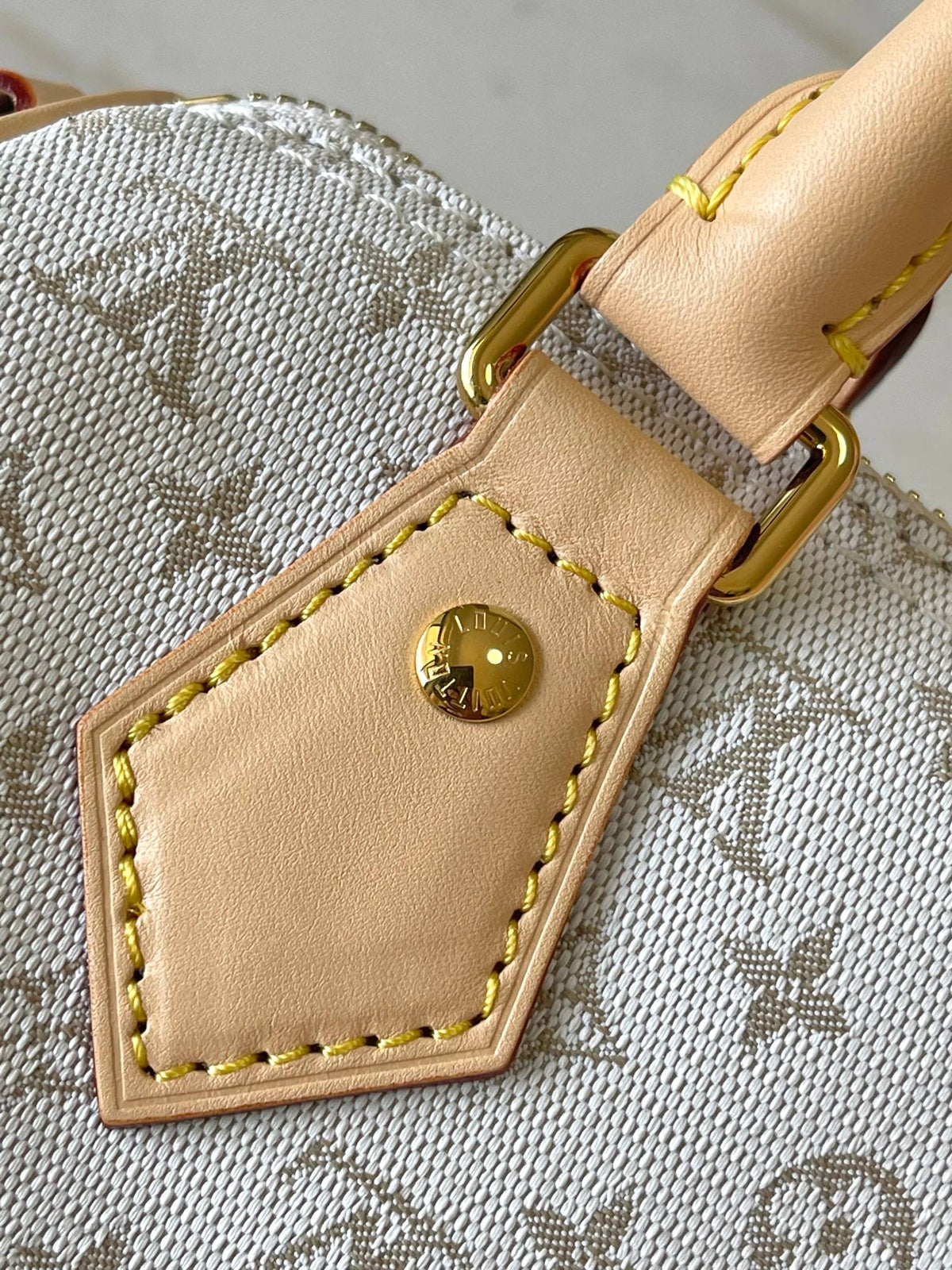 Speedy Bandoulière 20 in White Monogram Jacquard and Beige Calfskin Trim
