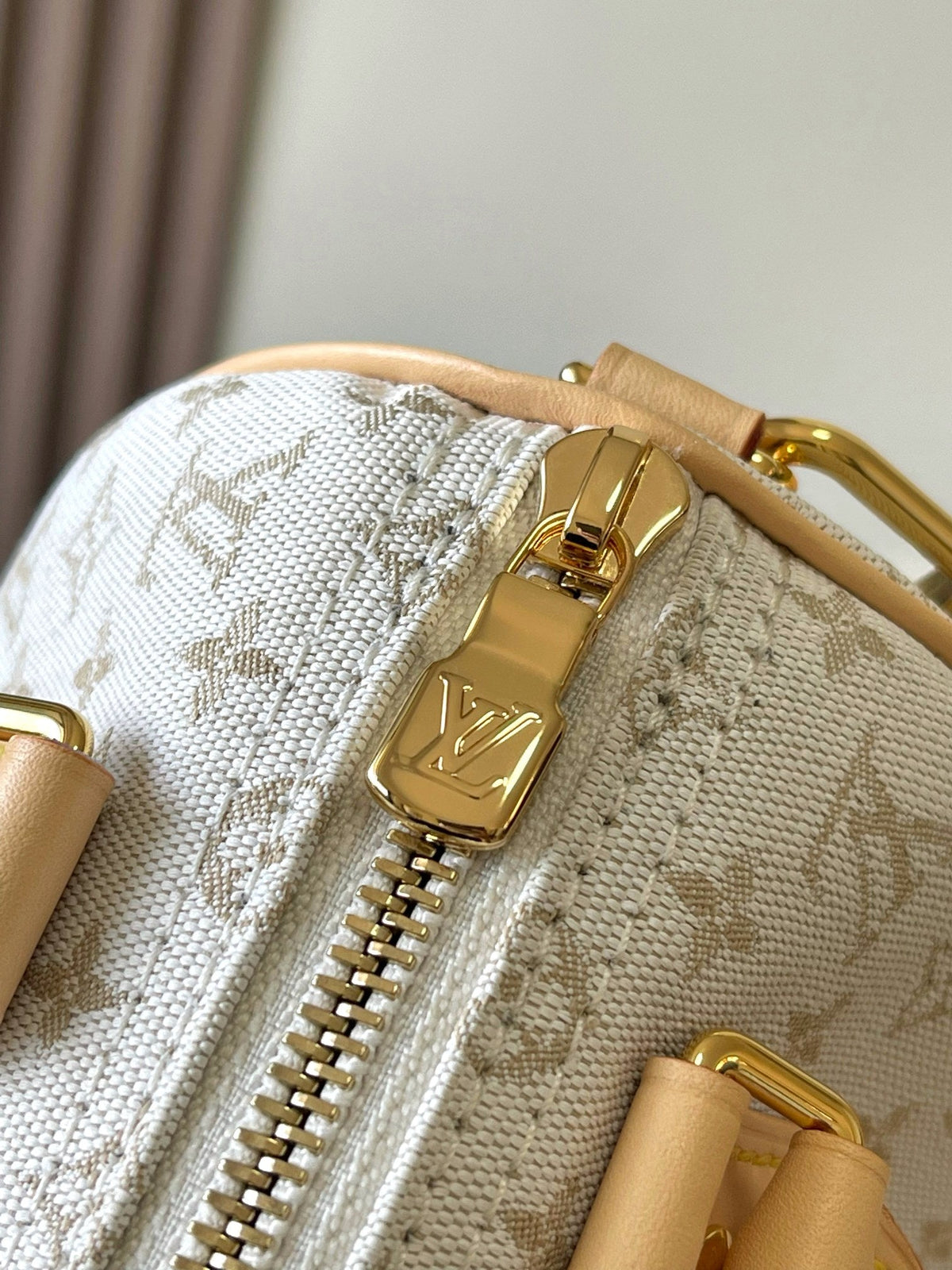 Speedy Bandoulière 20 in White Monogram Jacquard and Beige Calfskin Trim