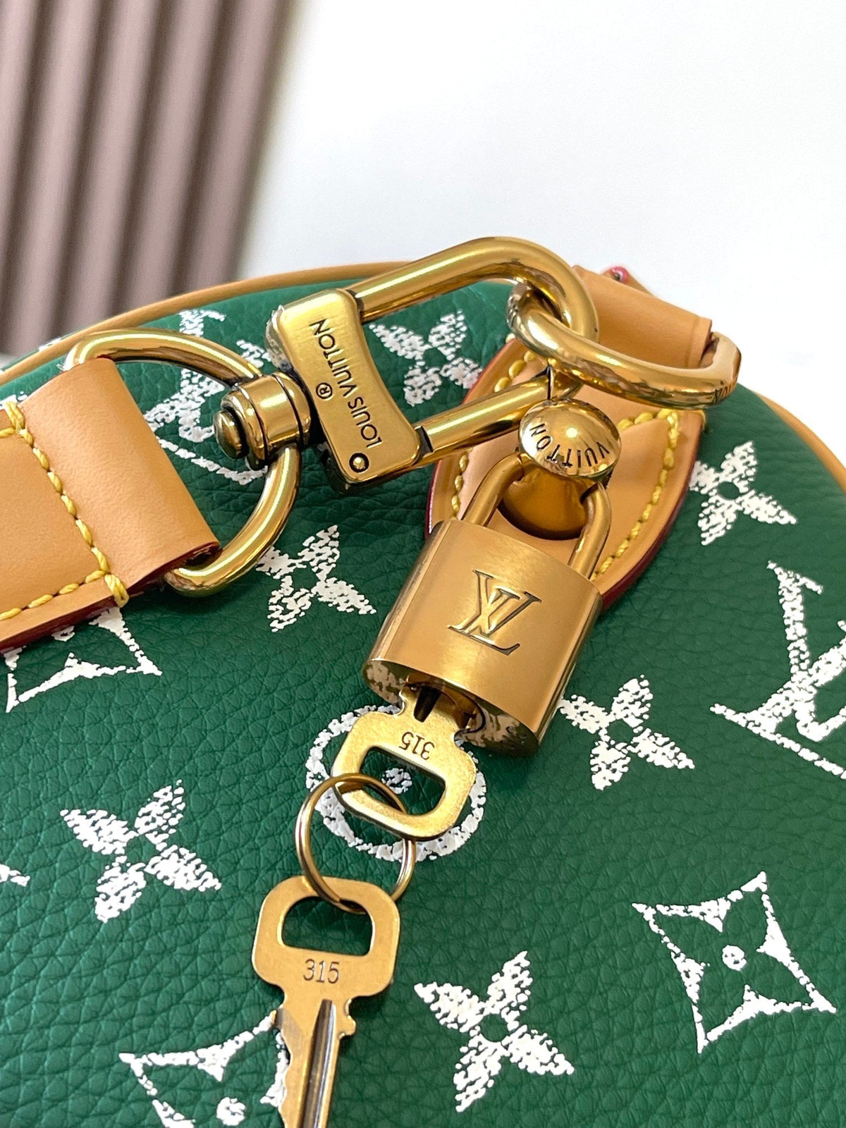 Speedy P9 Bandoulière 25 in Green Monogram Canvas Gold Hardware