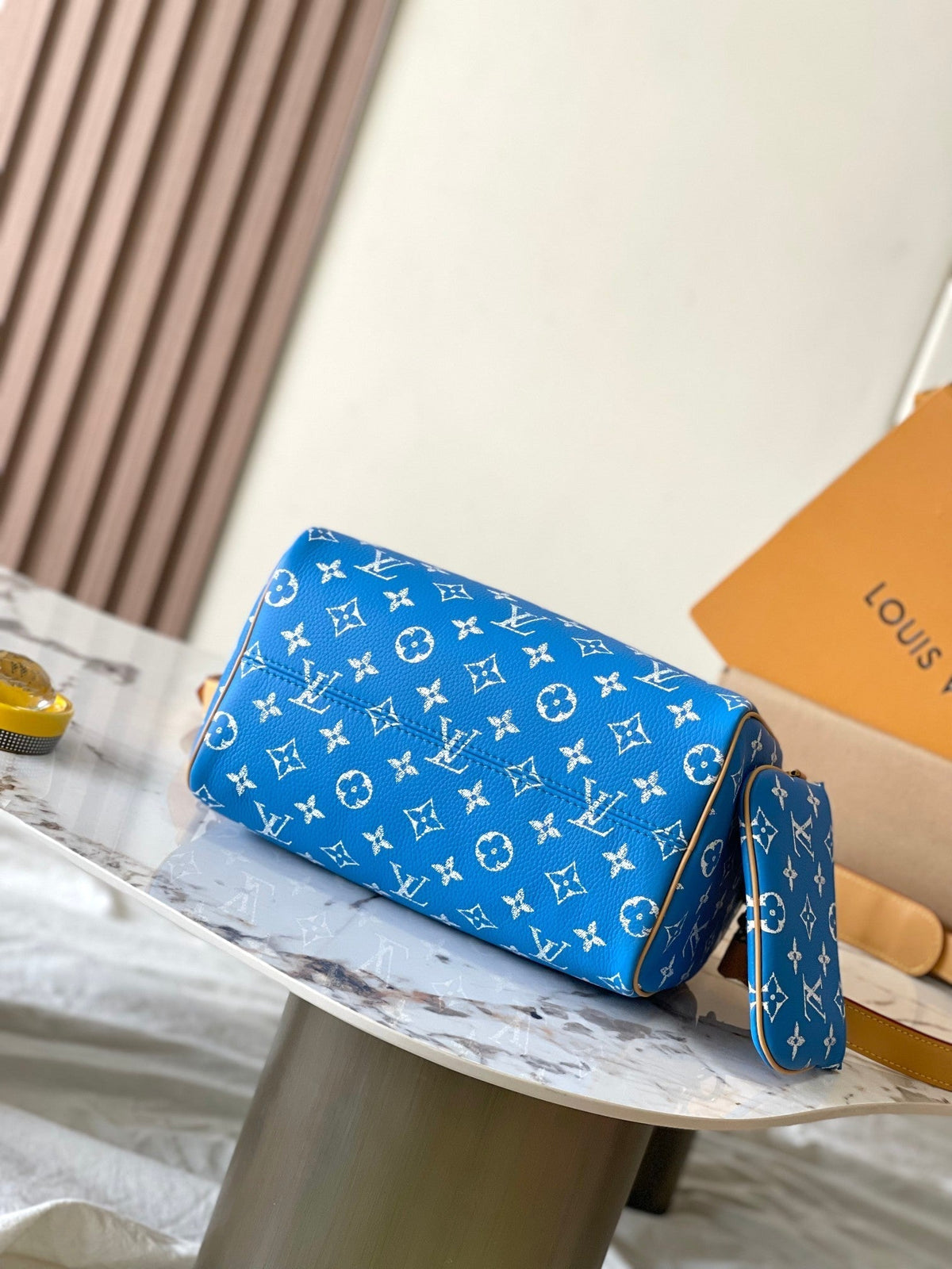 Speedy P9 Bandoulière 25 in Blue Monogram Canvas Gold Hardware