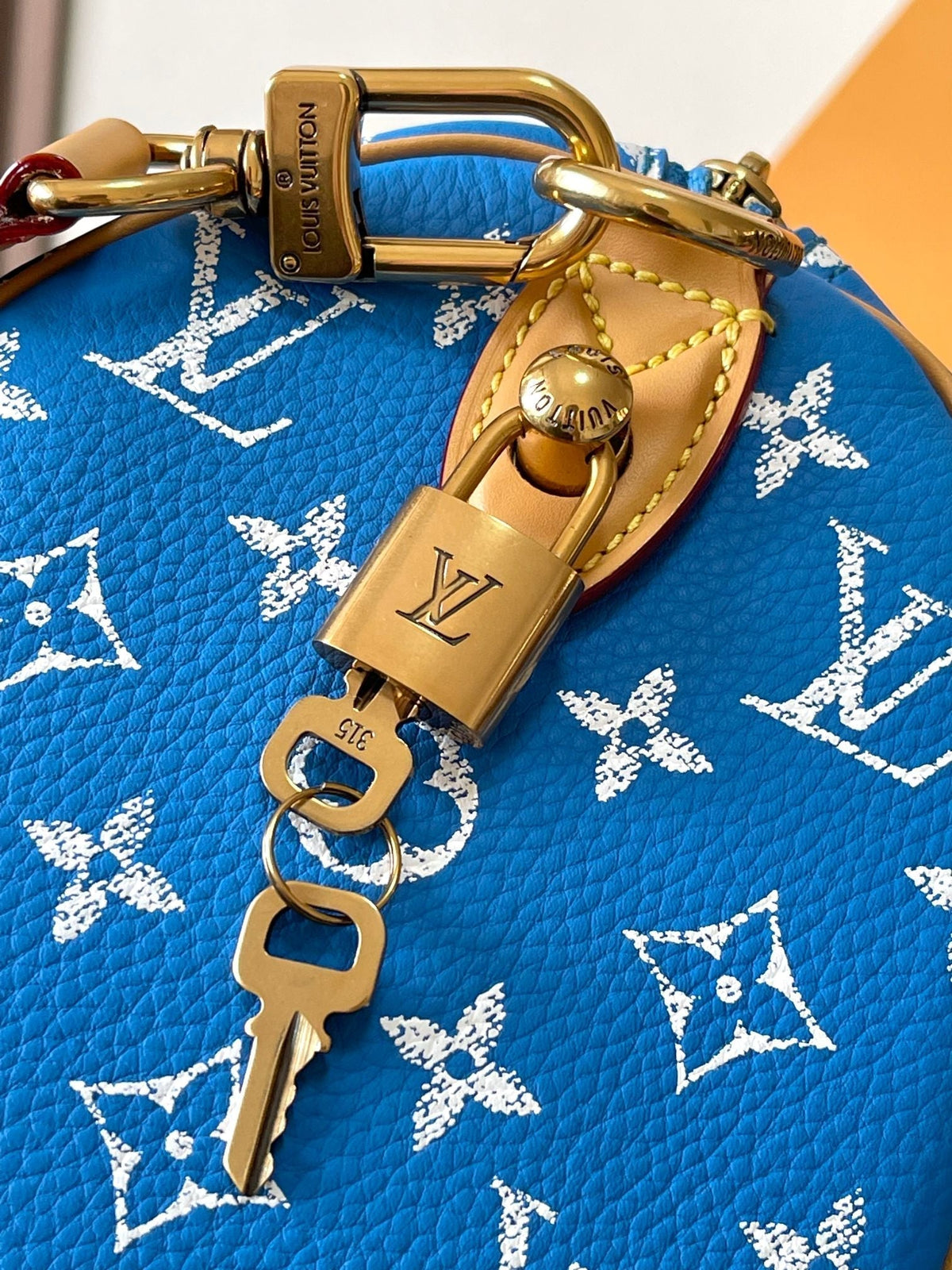 Speedy P9 Bandoulière 25 in Blue Monogram Canvas Gold Hardware