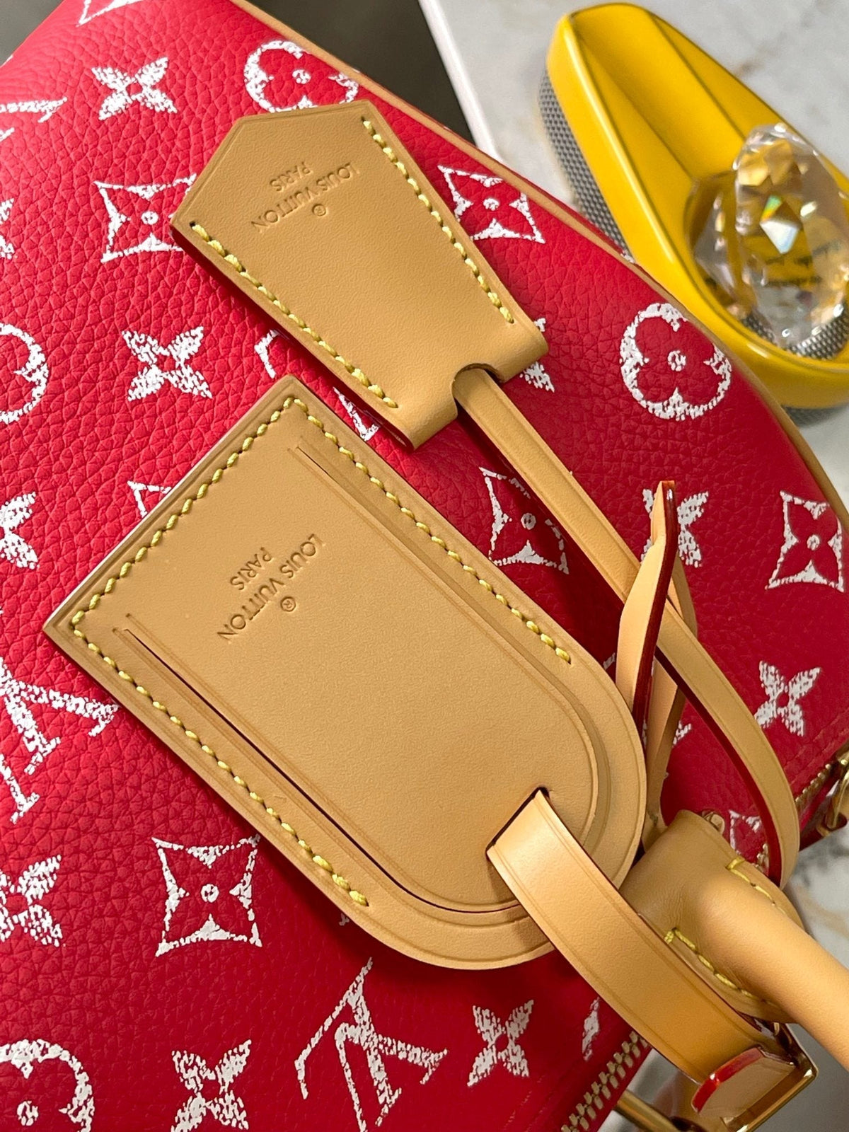 Speedy P9 Bandoulière 25 in Red Monogram Canvas Gold Hardware