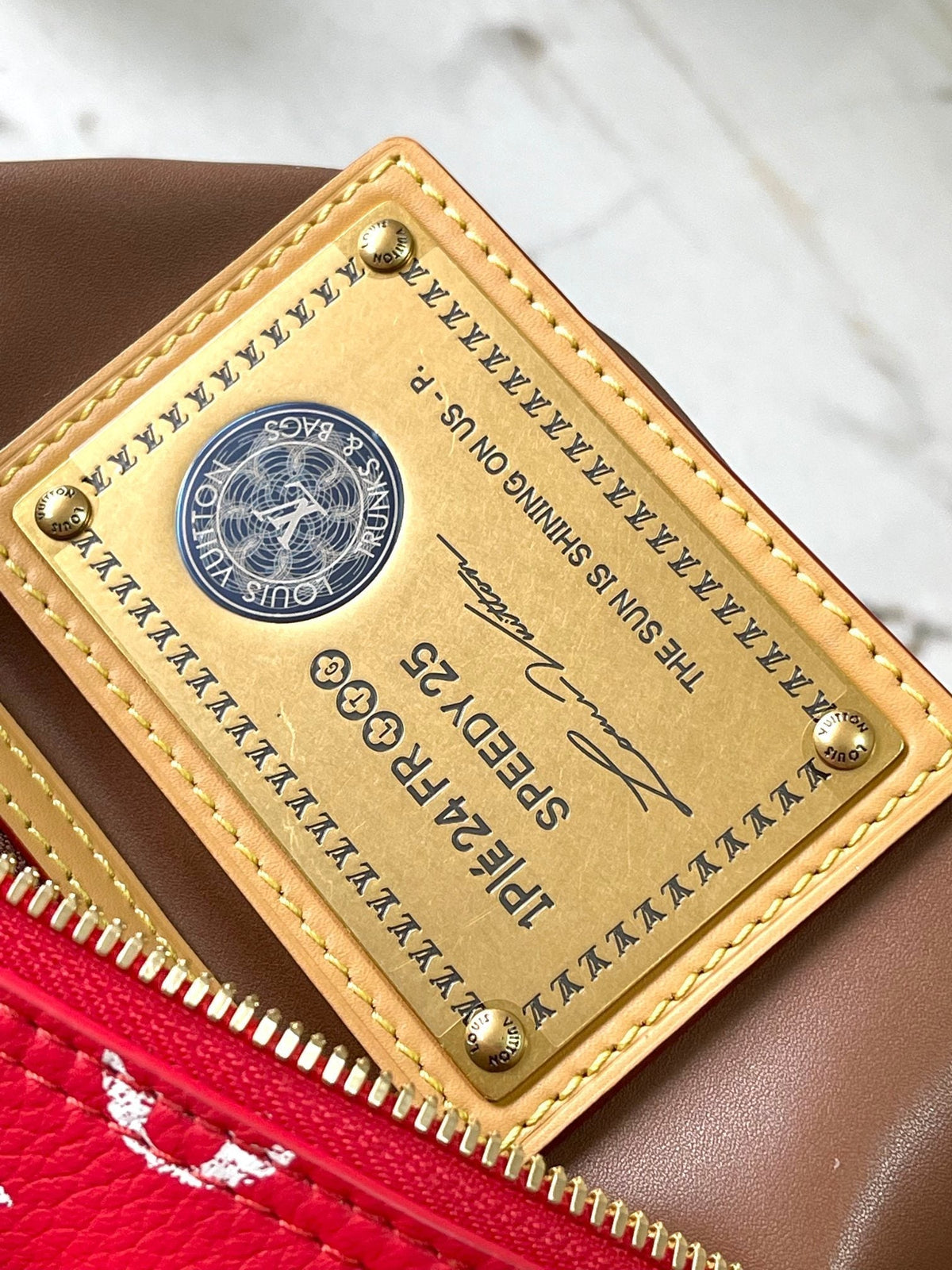 Speedy P9 Bandoulière 25 in Red Monogram Canvas Gold Hardware