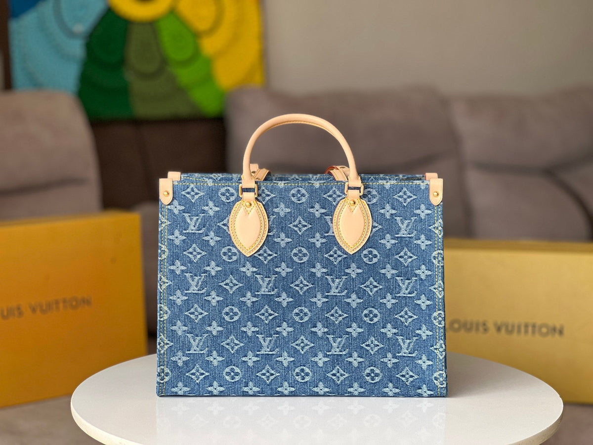 Onthego 35 in Blue Monogram Denim