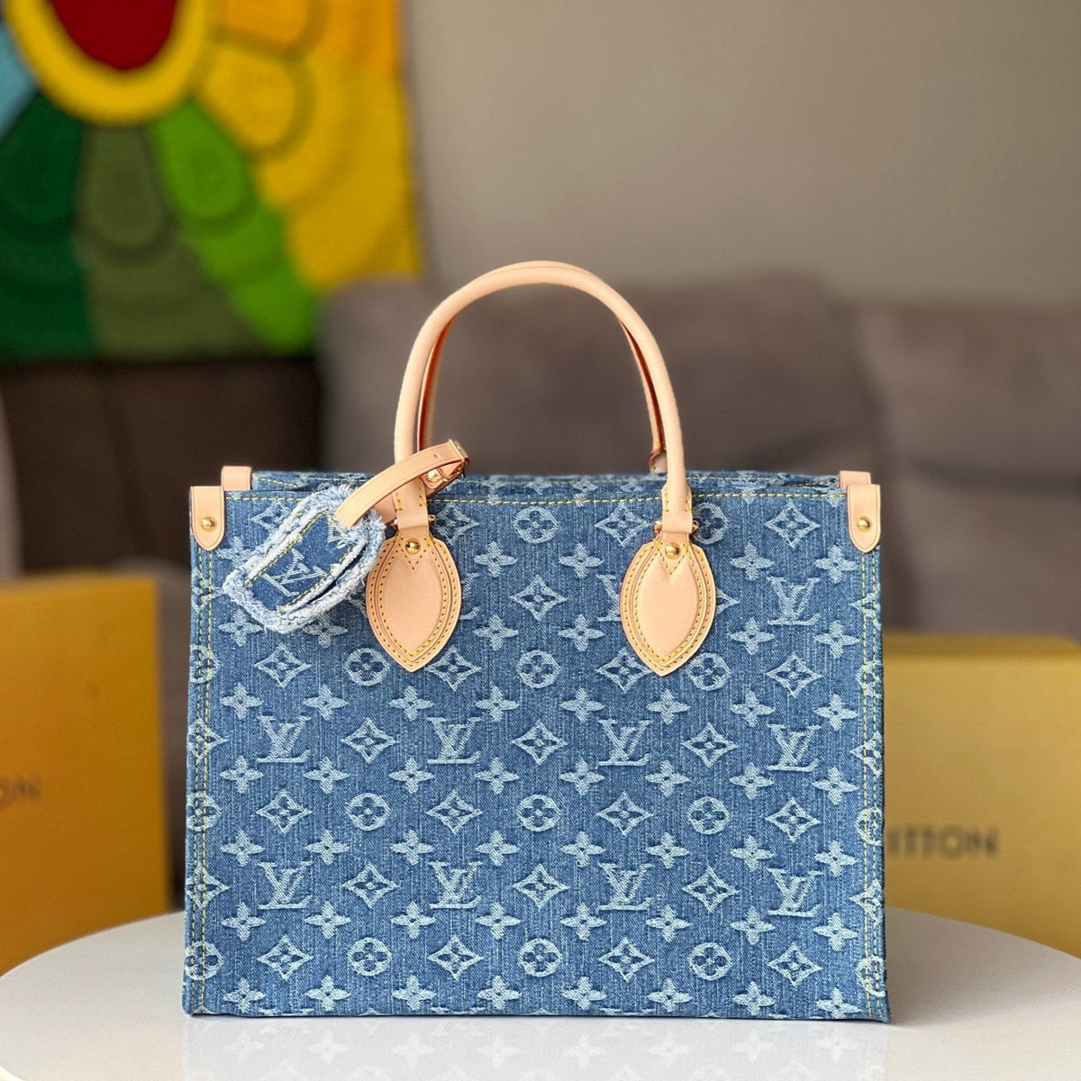 Onthego 35 in Blue Monogram Denim