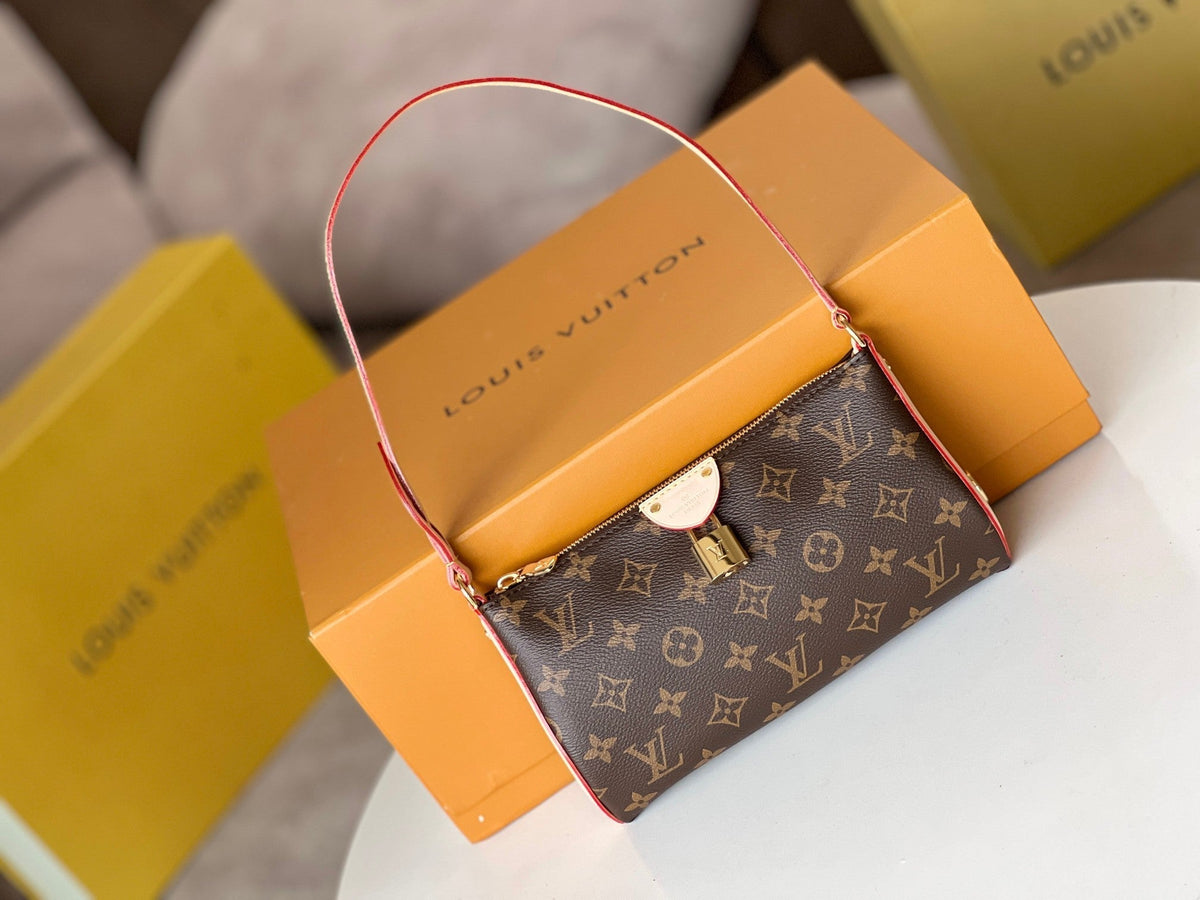 LV 25S Pochette Tirette 22 in Dark Brown Monogram Canvas Gold Hardware