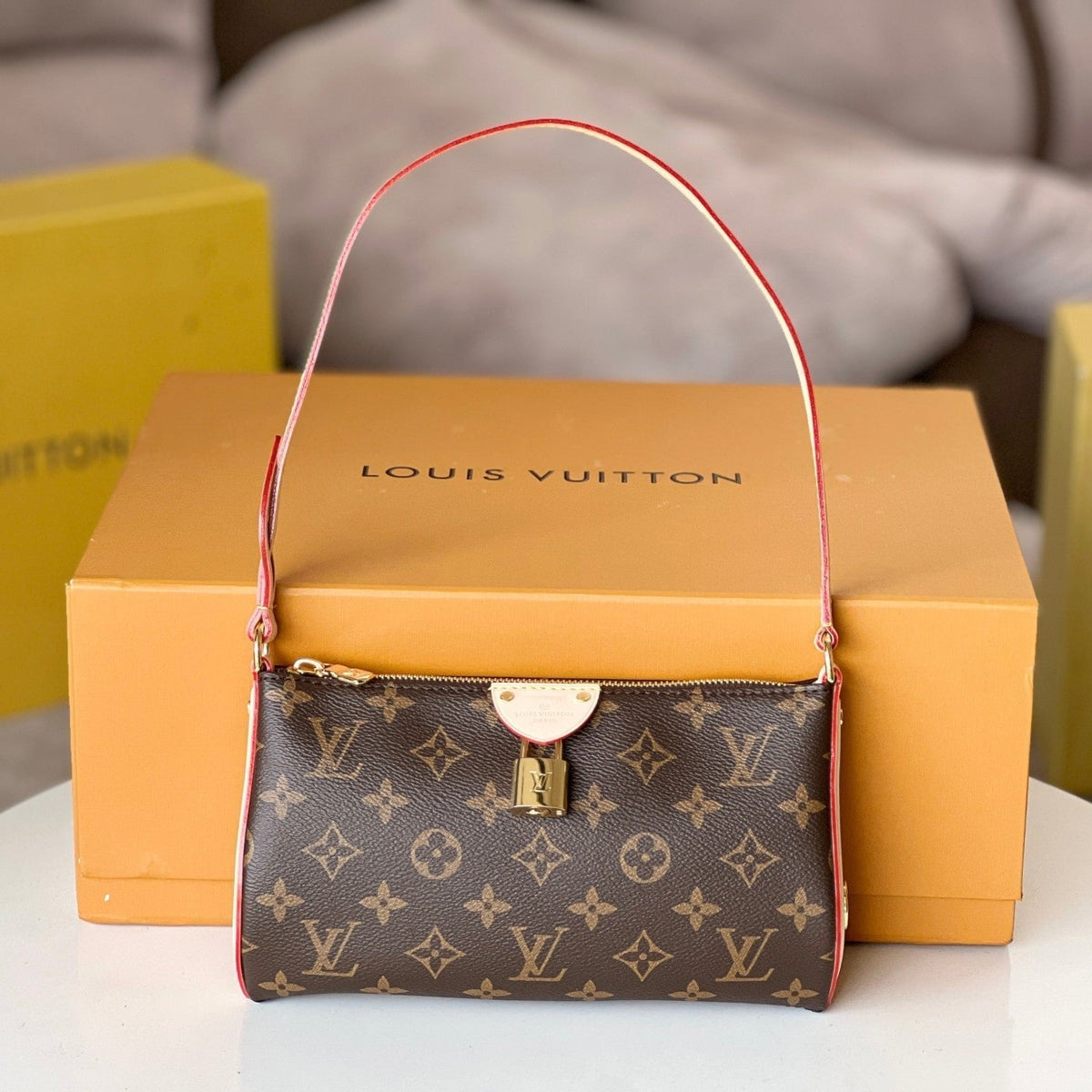 LV 25S Pochette Tirette 22 in Dark Brown Monogram Canvas Gold Hardware