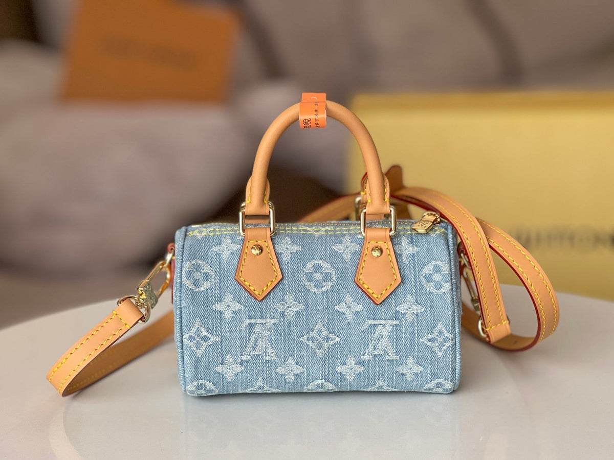 Nano Speedy 16 in Light Blue Monogram Denim