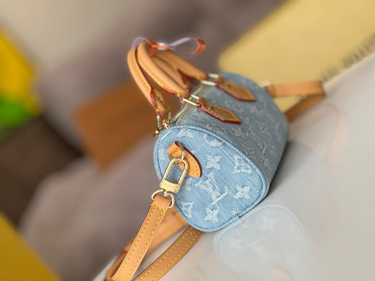 Nano Speedy 16 in Light Blue Monogram Denim