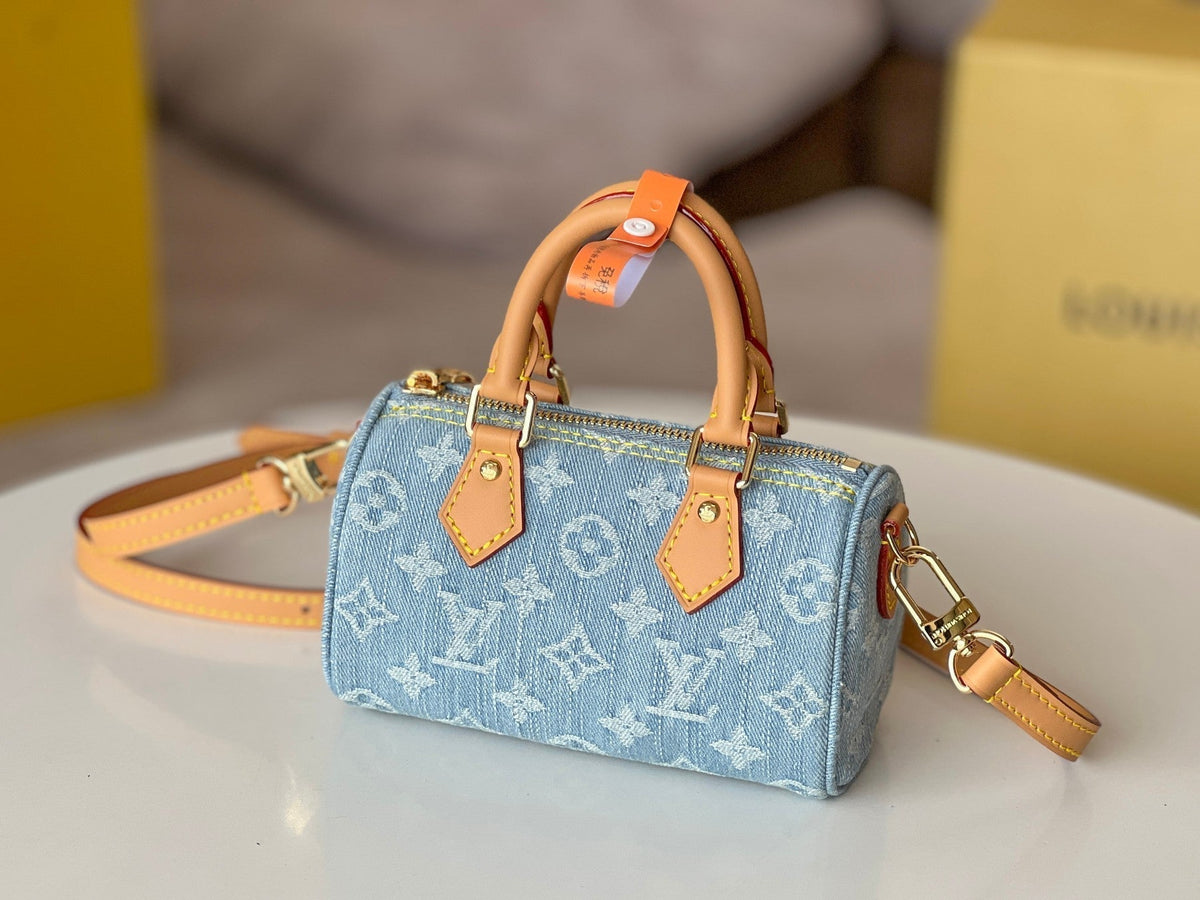 Nano Speedy 16 in Light Blue Monogram Denim