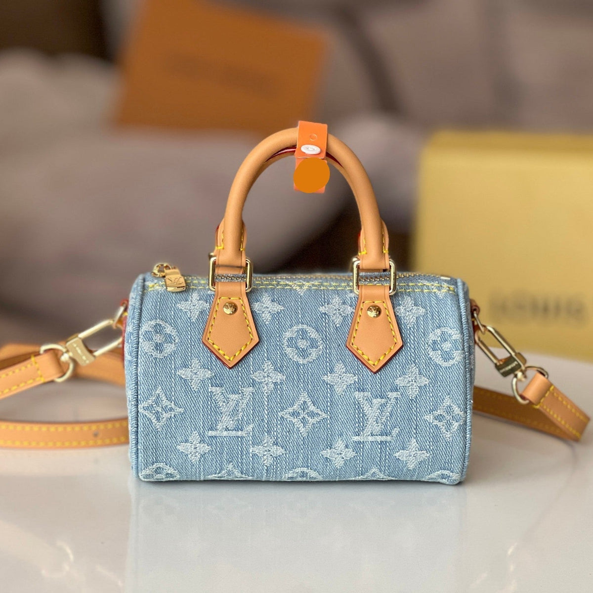 Nano Speedy 16 in Light Blue Monogram Denim
