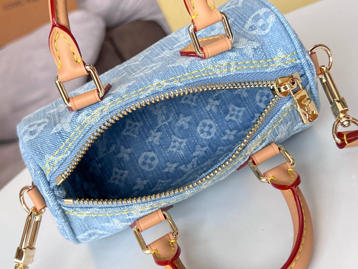 Nano Speedy 16 in Light Blue Monogram Denim