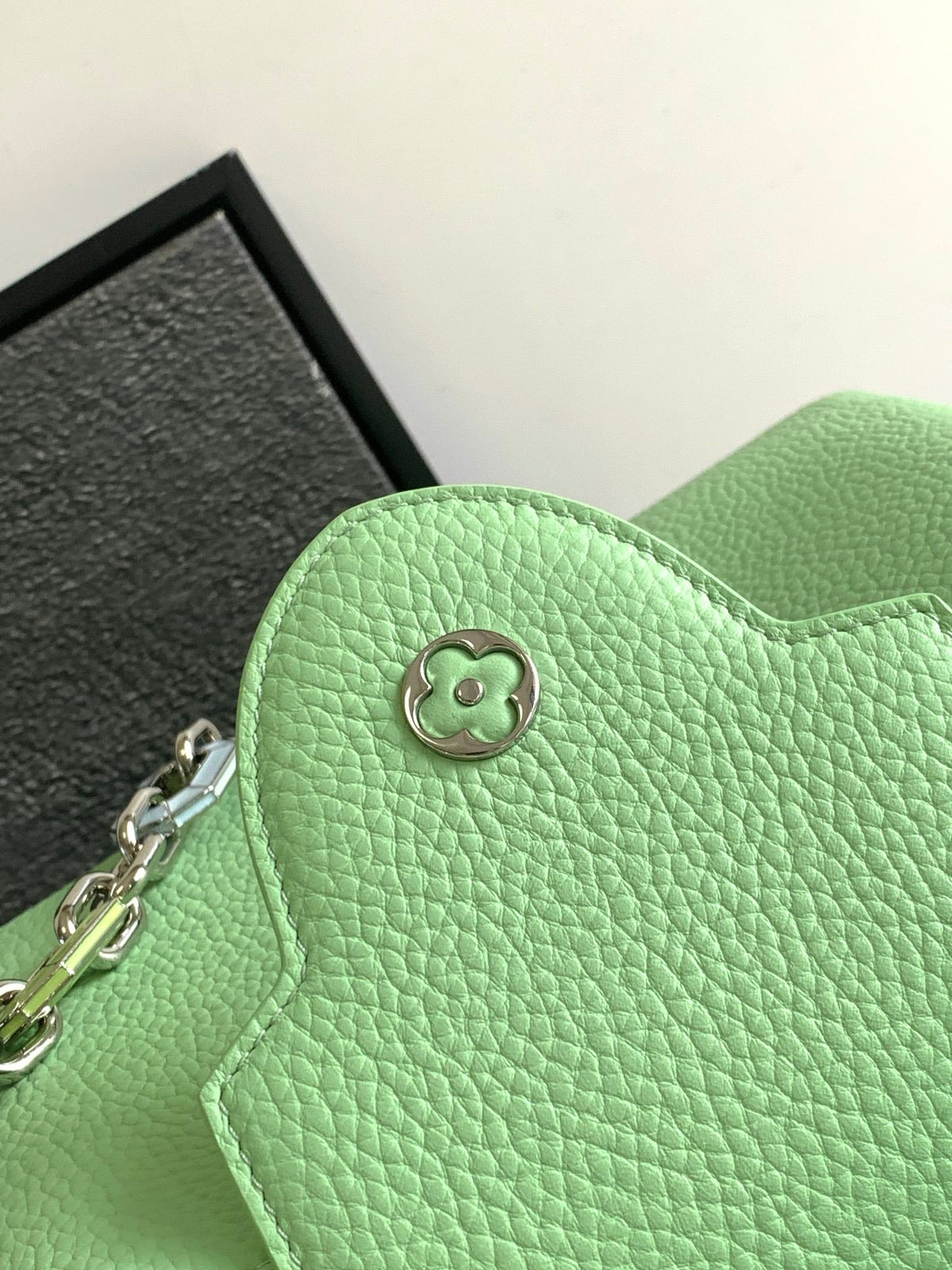 Capucines BB 27 in Light Green Taurillon Silver Hardware
