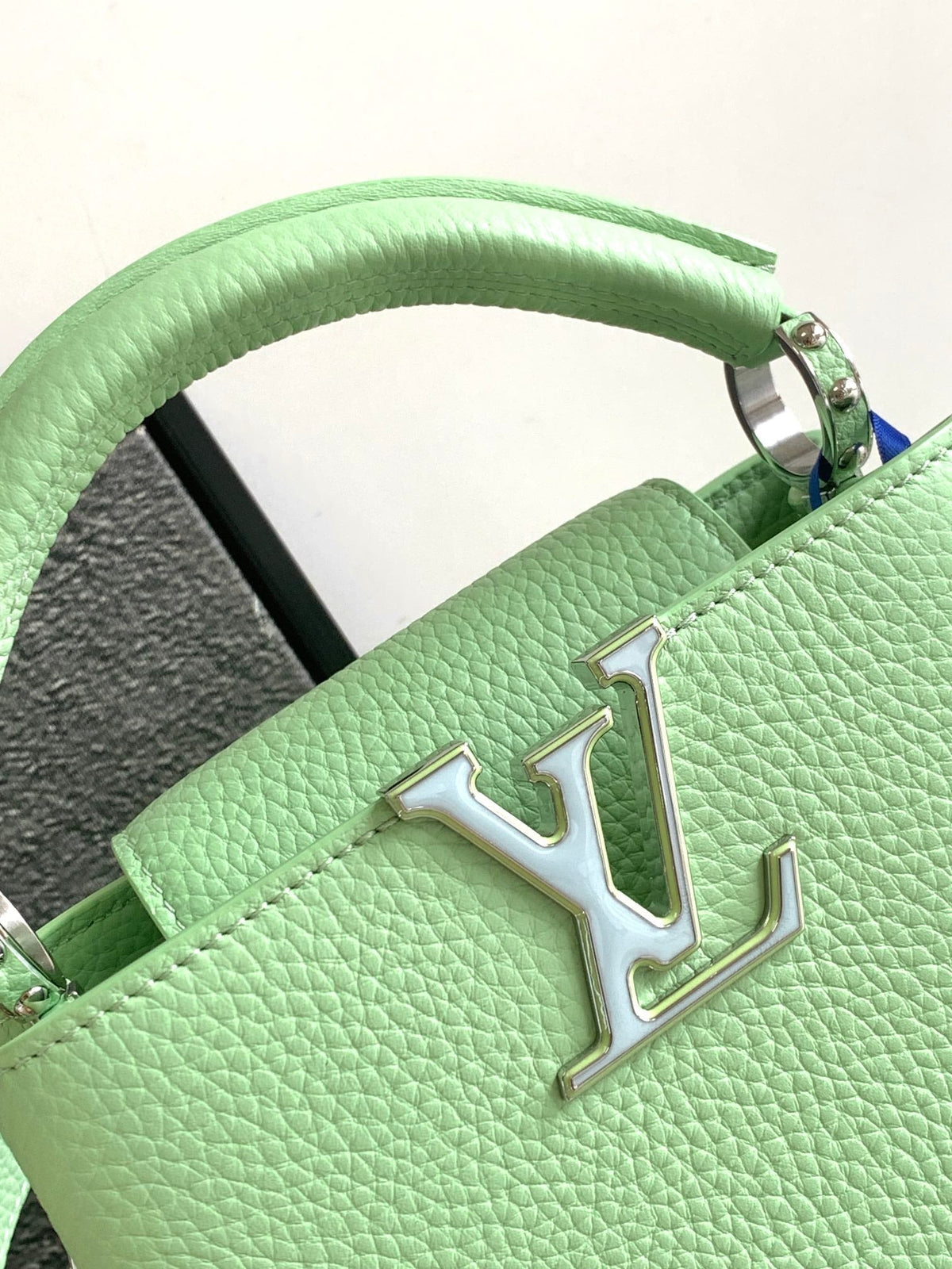 Capucines Mini 21 in Light Green Taurillon Silver Hardware