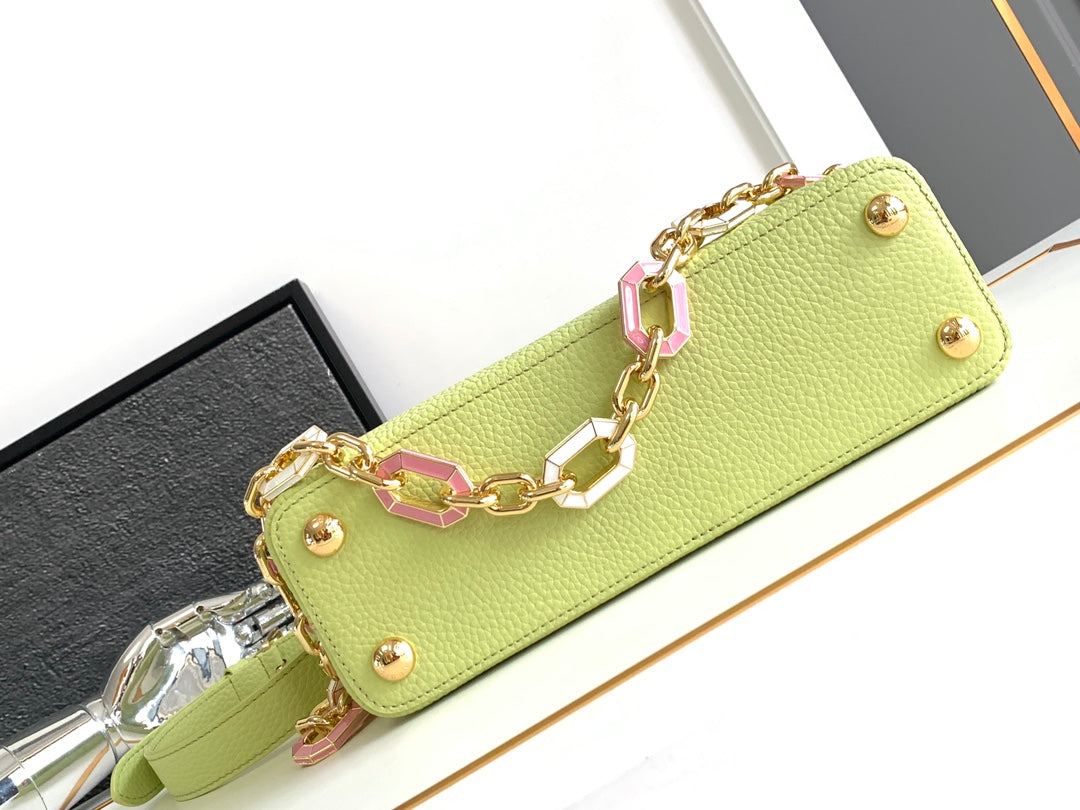 Capucines BB 27 in Pear Green Taurillon Gold Hardware