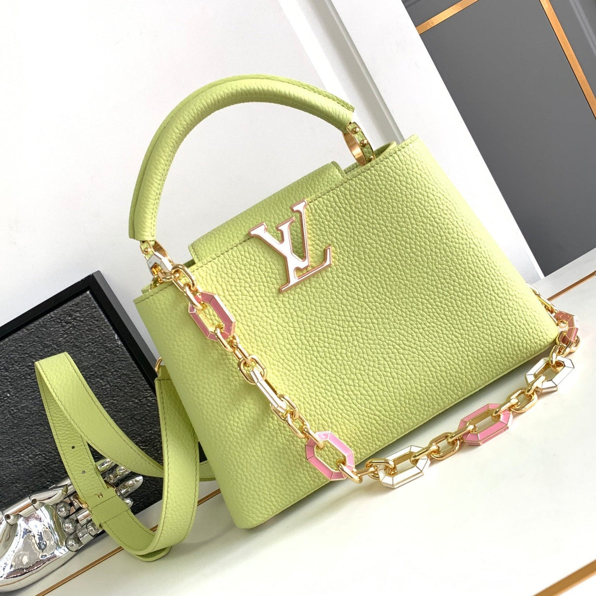 Capucines BB 27 in Pear Green Taurillon Gold Hardware