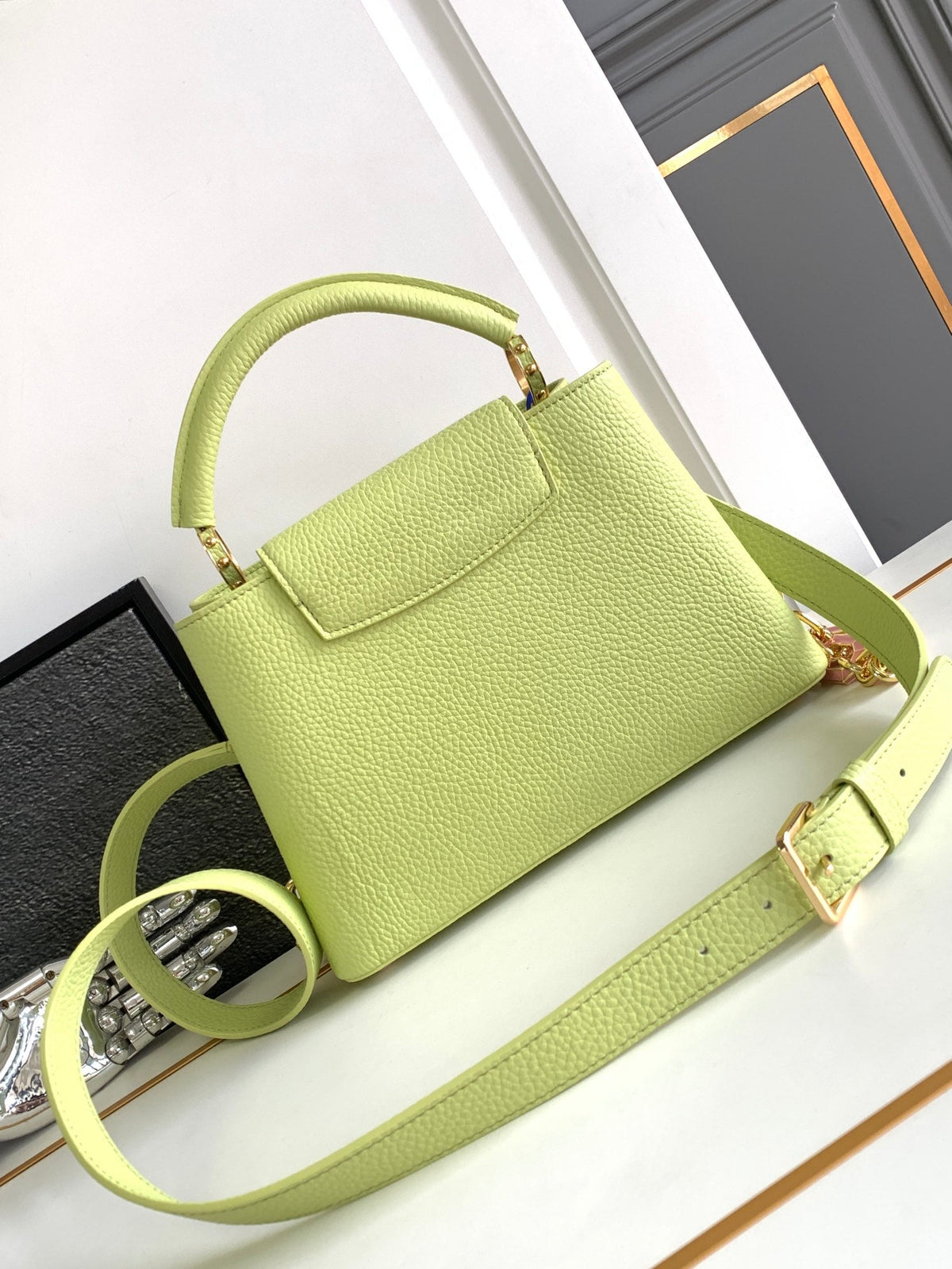 Capucines BB 27 in Pear Green Taurillon Gold Hardware