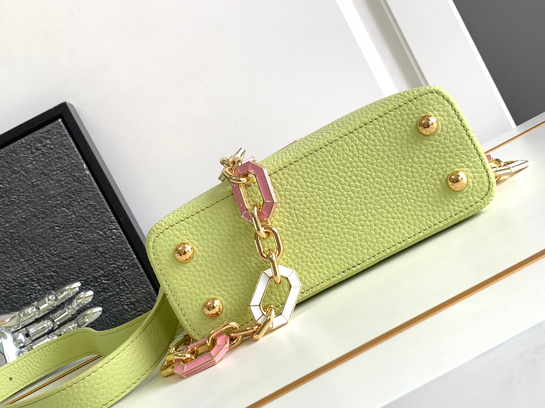 Capucines Mini 21 in Pear Green Taurillon Gold Hardware