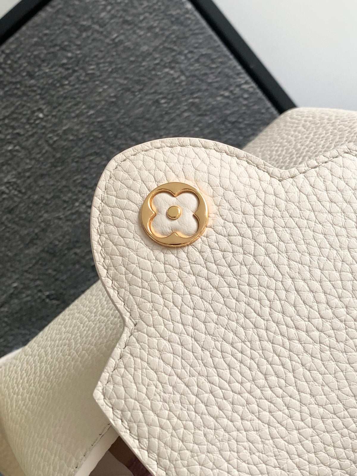 Capucines Mini 21 in Pearl White Taurillon Gold Hardware