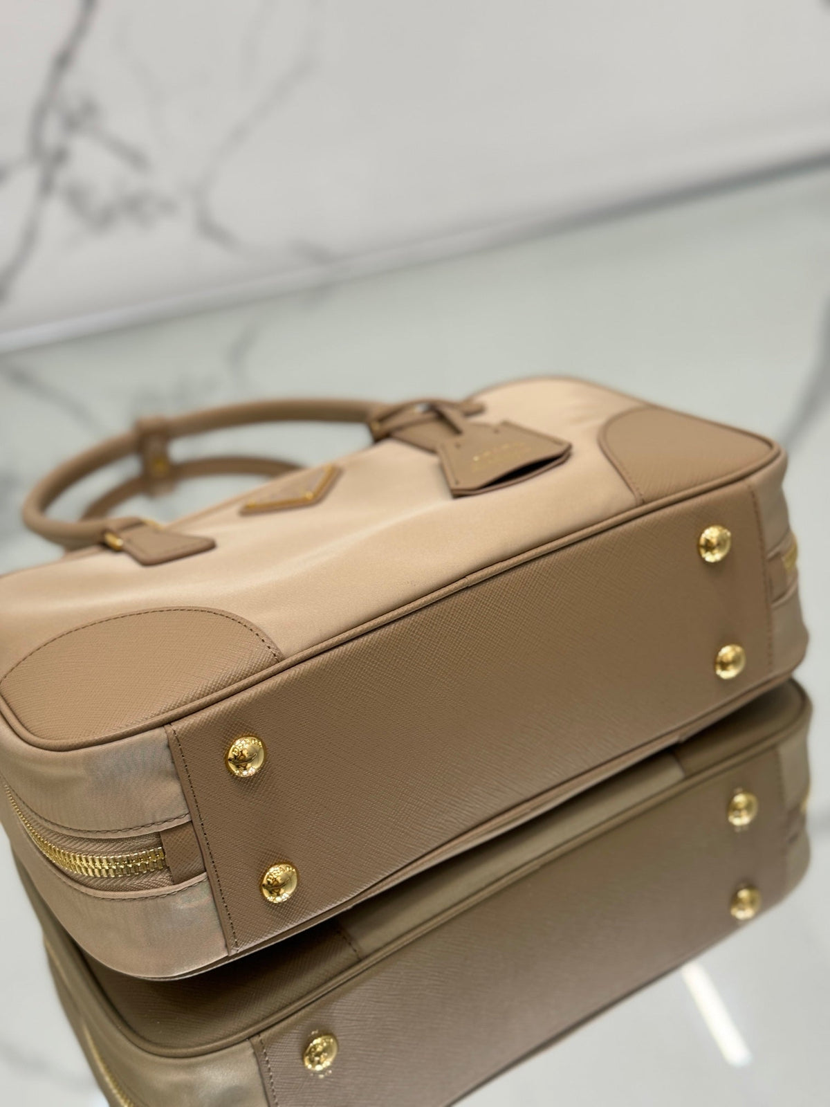 Medium Top Handle Bag 30 in Dried Moss Nylon and Calfskin Trim