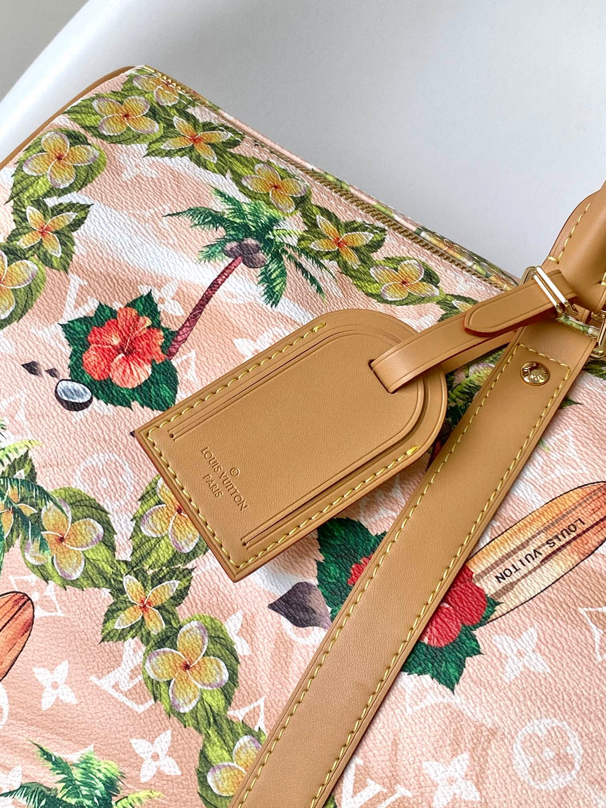 Keepall Bandoulière 50 in Sand Tropical Motifs Monogram Surfin Canvas