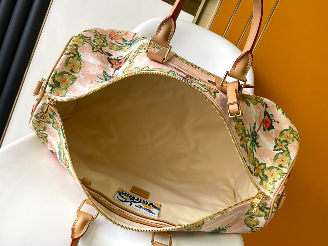 Keepall Bandoulière 50 in Sand Tropical Motifs Monogram Surfin Canvas