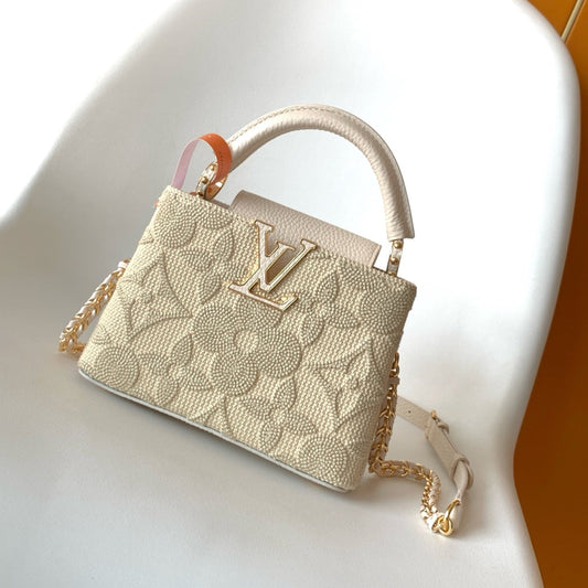 25S Capucines Mini Bag 21 in Vanilla-colored Embroidered Canvas