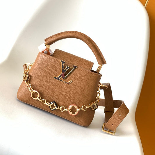 25S Capucines Bag 21 in Tan Calfskin Gold Hardware