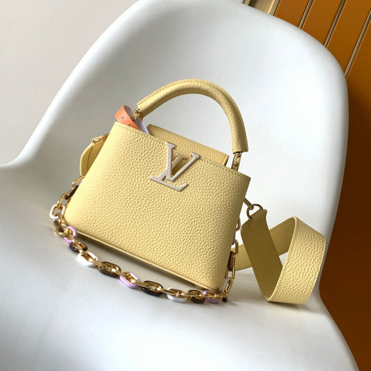 25S Capucines Bag 21 in Yellow Calfskin Gold Hardware