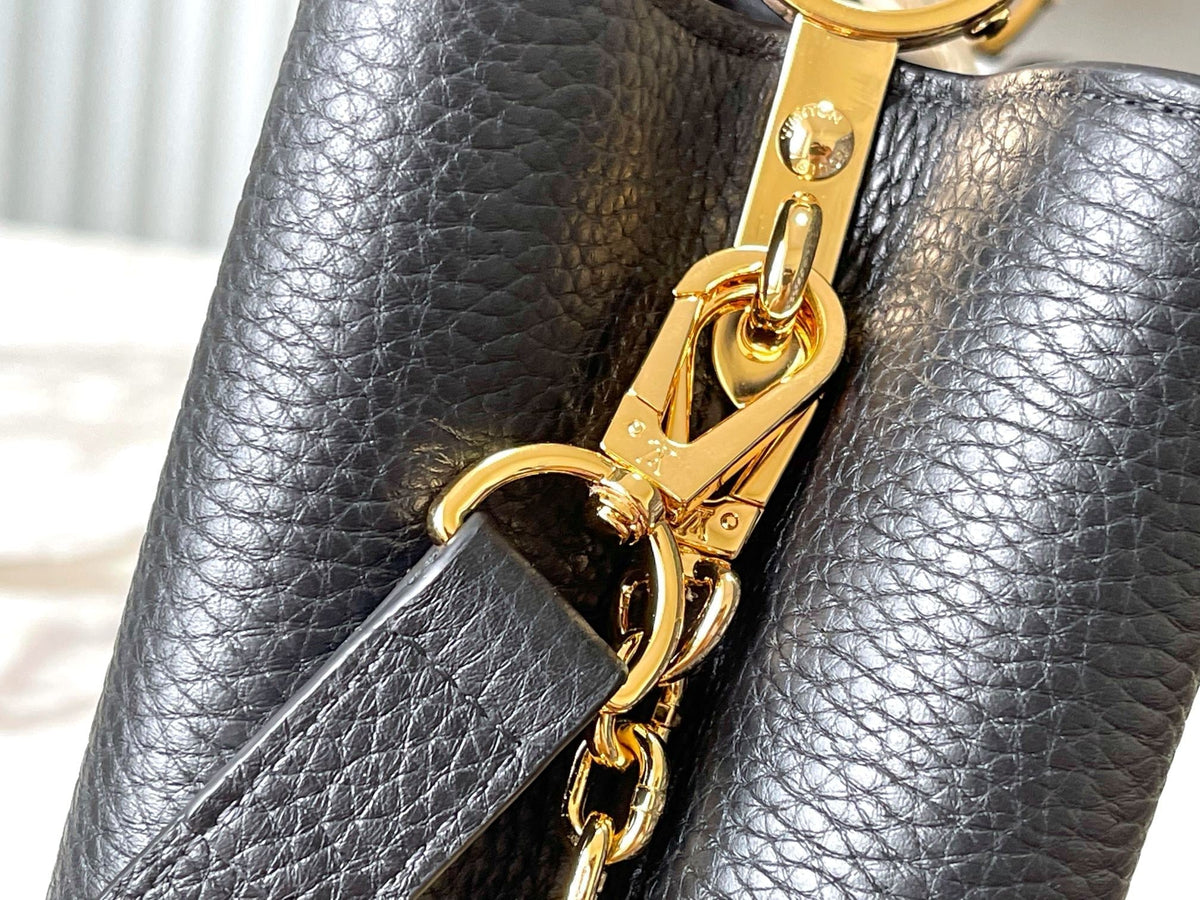 Capucines BB 27 in Black Mix White Taurillon Gold Hardware