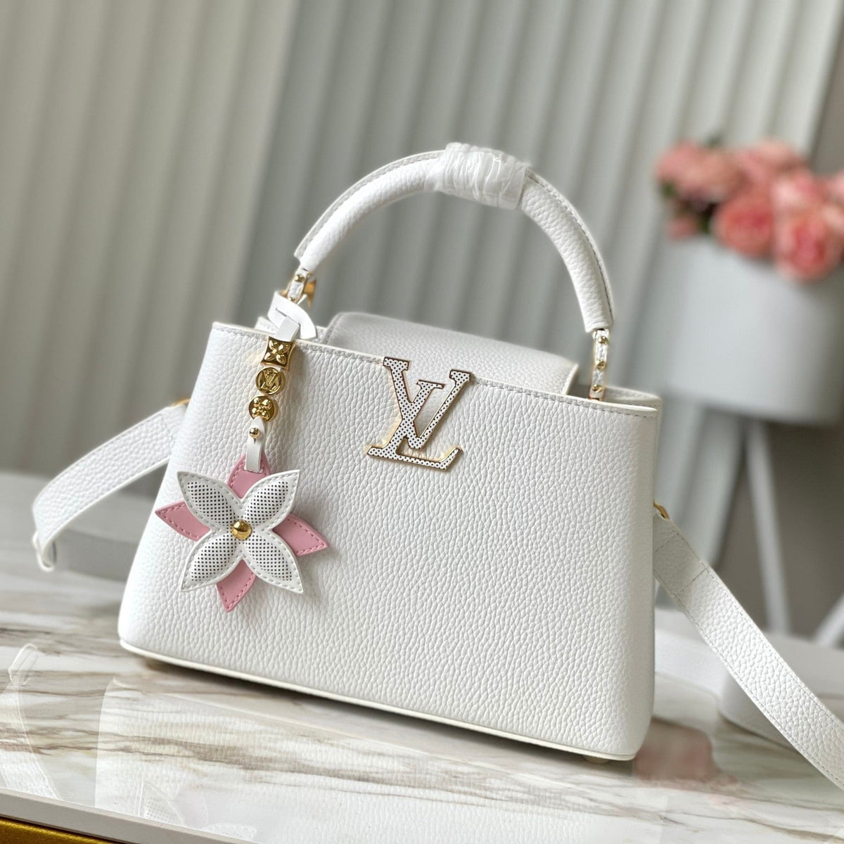Capucines BB 27 in White Taurillon Gold Hardware