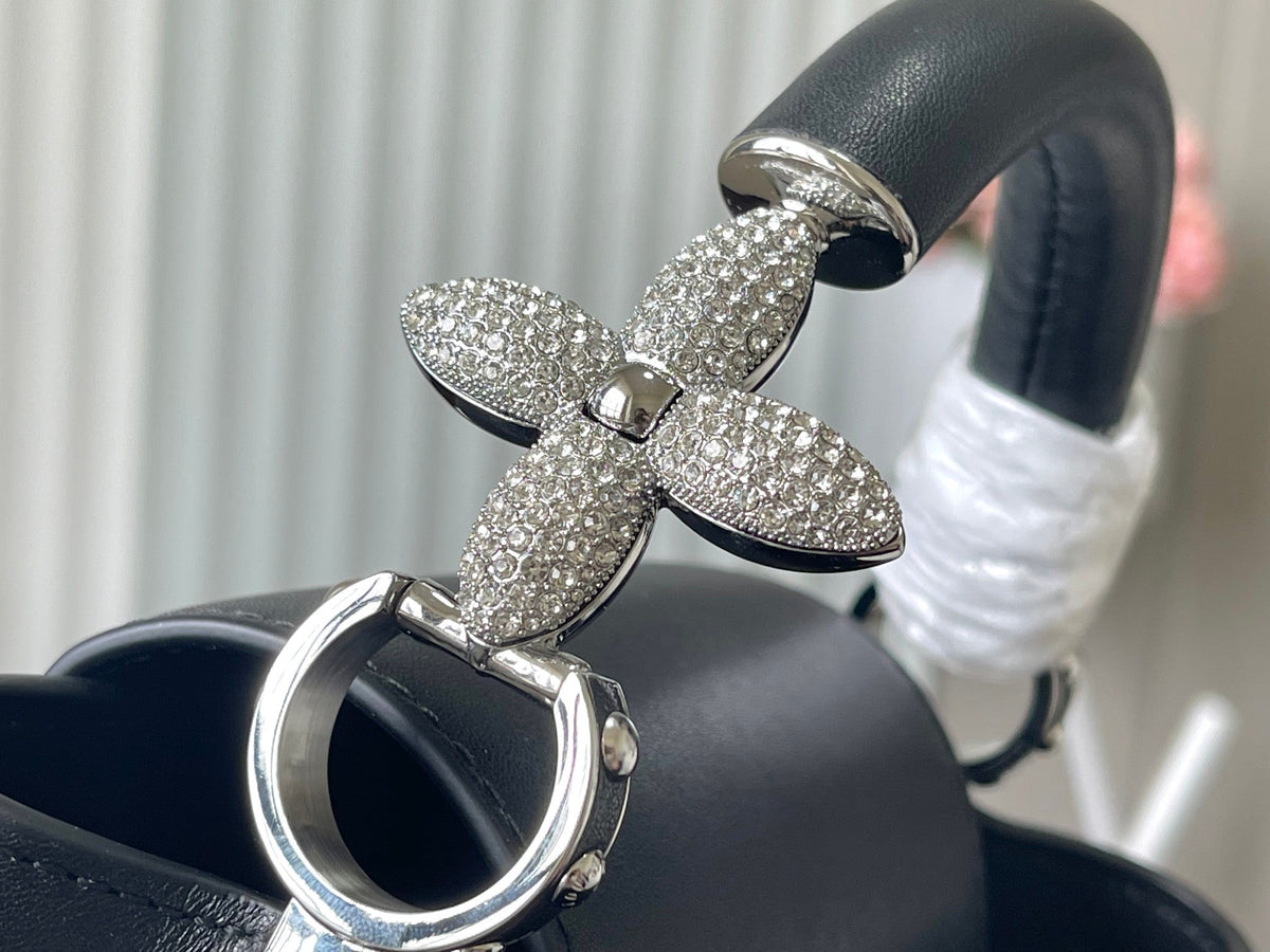 Capucines East-west Mini 22 in Black Sheepskin Crystal and Silver Hardware