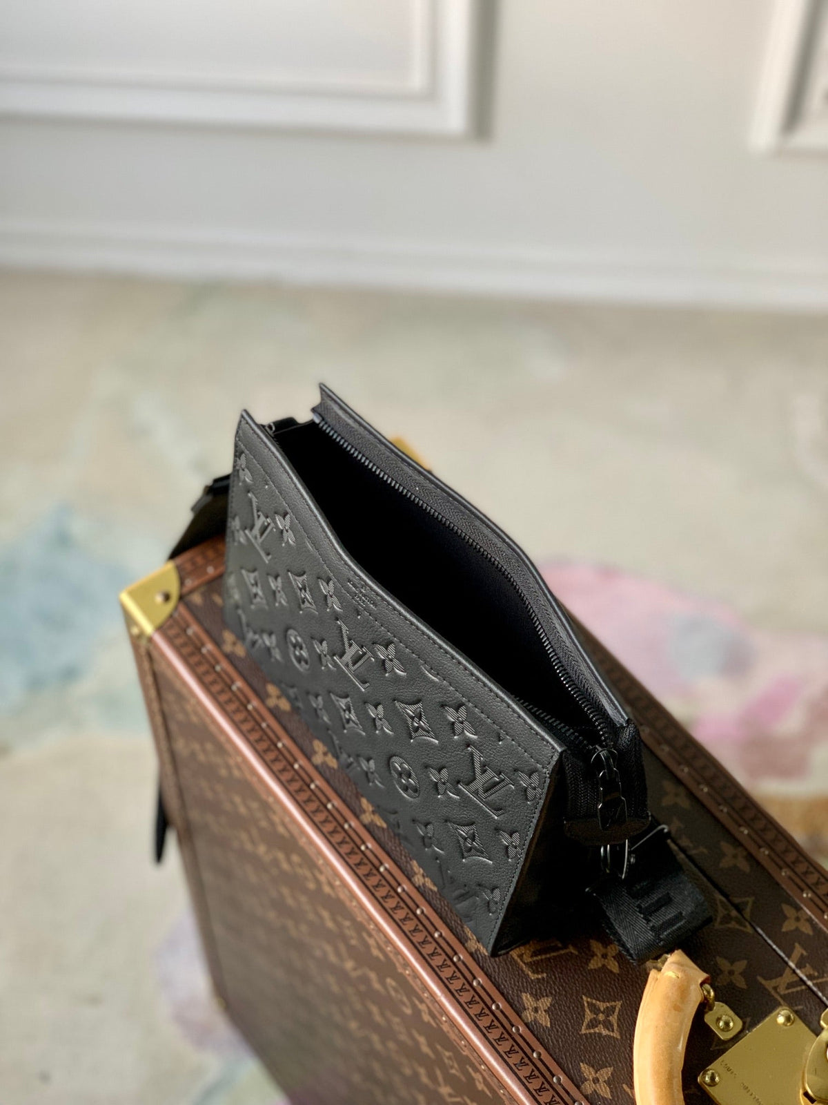 Pochette Voyage 22 in Black Monogram Shadow Calfskin