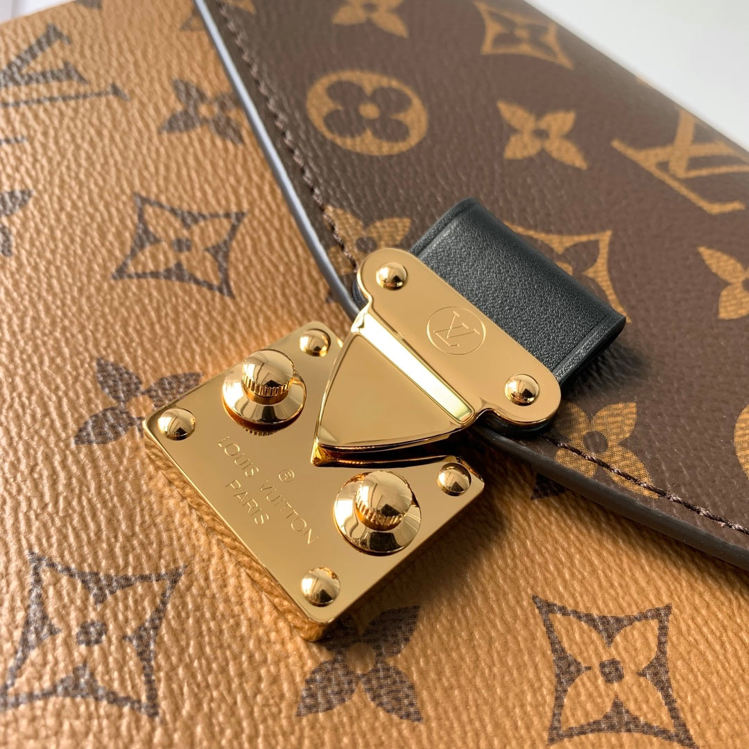 Pochette Métis 20 in Brown Monogram and Monogram Reverse Canvas Gold Buckle
