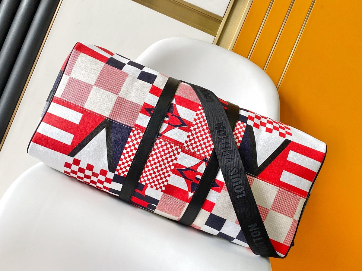 25S Sac Keepall Bandoulière 50 in Multicolor Canvas and Calfskin Trim