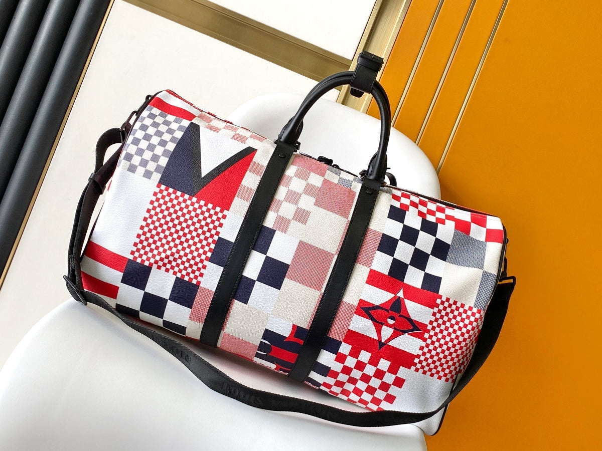 25S Sac Keepall Bandoulière 50 in Multicolor Canvas and Calfskin Trim