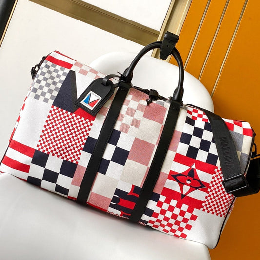 25S Sac Keepall Bandoulière 50 in Multicolor Canvas and Calfskin Trim