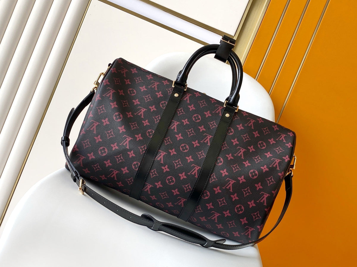 Keepall Bandoulière 45 in Black Monogram Tomette Canvas