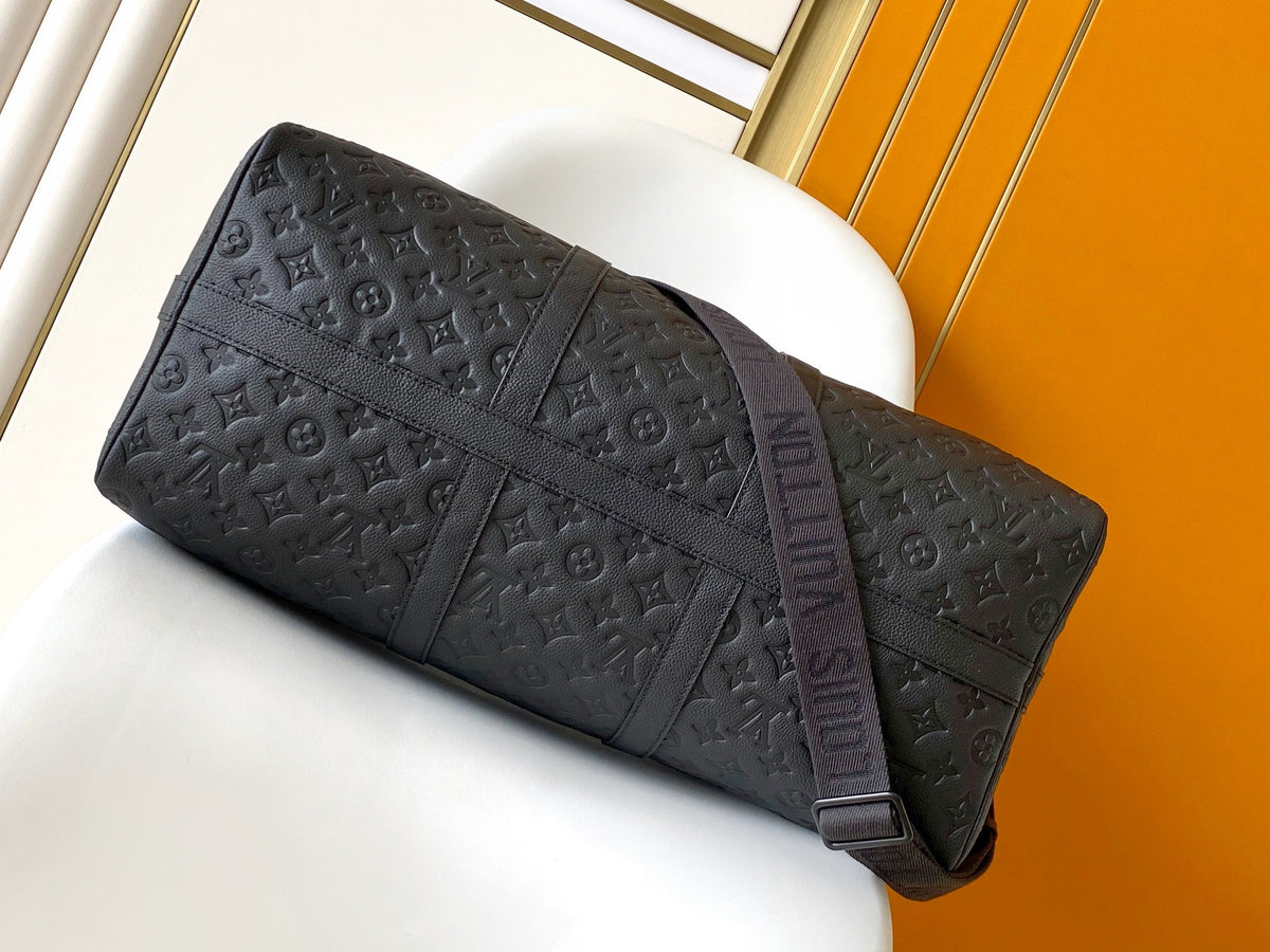25S Keepall Bandoulière Bag 50 in Black Embossed Taurillon Calfskin Monogram