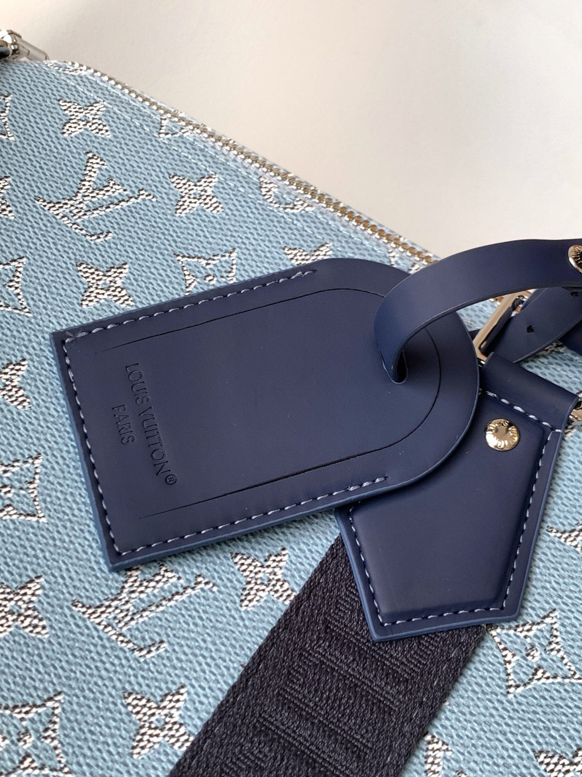 LV 25S Keepall Bandoulière Bag 50 in Blue Monogram Heritage Calfskin