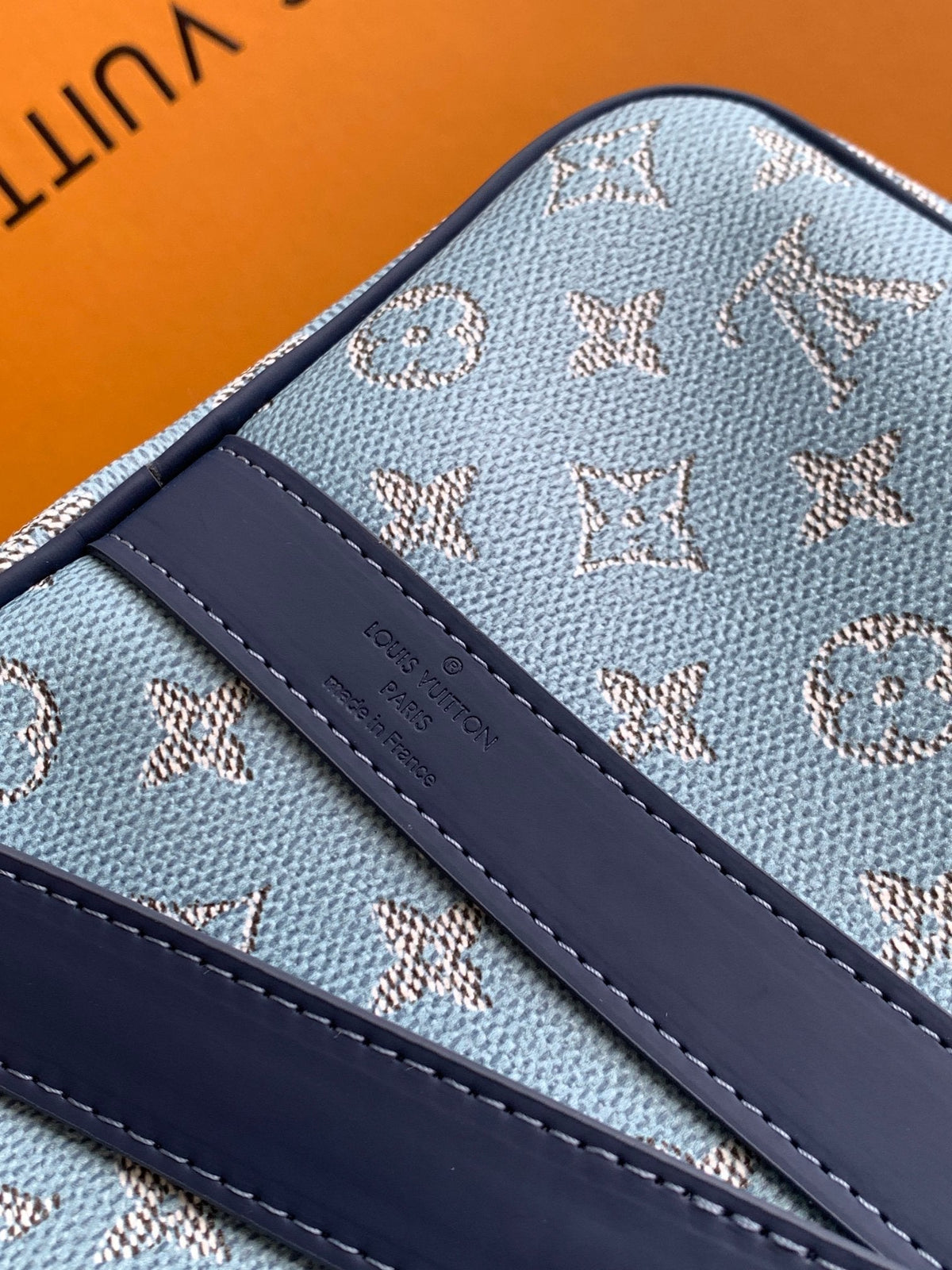 LV 25S Keepall Bandoulière Bag 50 in Blue Monogram Heritage Calfskin