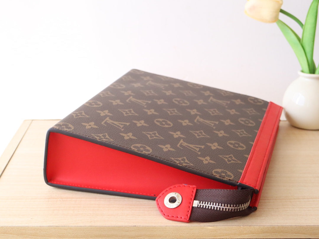 25S Pochette Voyage 26 in Sari Red Monogram Macassar Coated Canvas