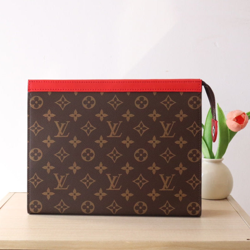 25S Pochette Voyage 26 in Sari Red Monogram Macassar Coated Canvas